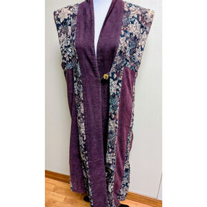 Wearable Art Kimono Vest | Plum Patchwork Long Vest | Statement Layer